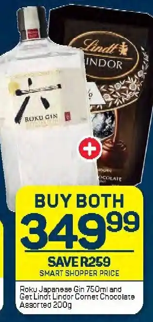 Pick n Pay Roku Japanese Gin 750ml and Get Lindt Lindor Corner Chocolate Assorted 200g offer
