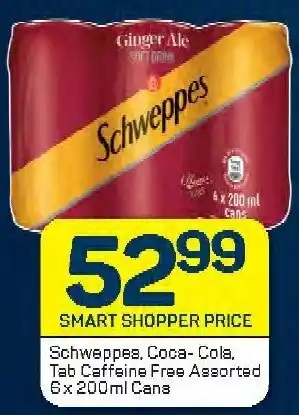 Pick n Pay Schweppes, Coca-Cola, Tab Caffeine Free Assorted 6x 200ml Cans offer