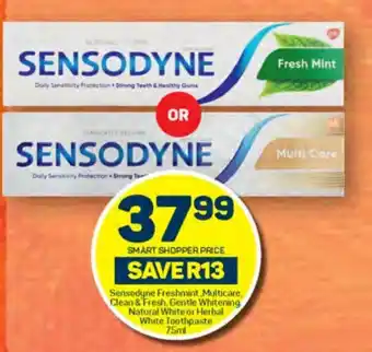 Pick n Pay Sensodyne Freshmint Multicare, Clean & Fresh, Gentle Whitening Natural White or Herbal White Toothpaste 75ml offer