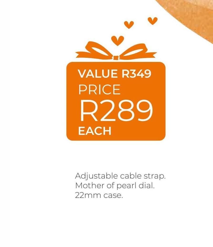 Adjustable cable strap. mother of pearl dial 22mm case. offer at Honey