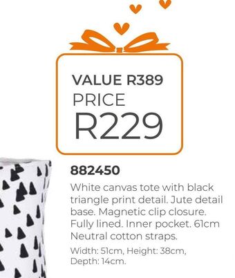Honey Fashion Accessories White canvas tote with black triangle print detail offer