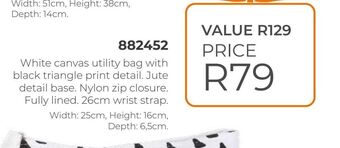 Honey Fashion Accessories White canvas utility bag with black triangle print detail offer