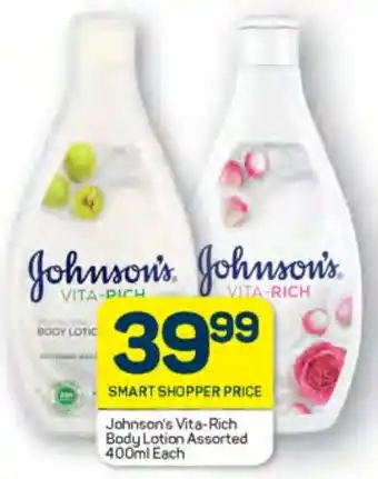Pick n Pay Johnson's Vita-Rich Body Lotion Assorted 400ml Each offer