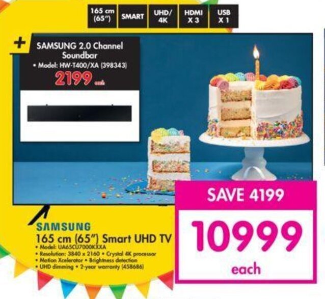 SAMSUNG 165 cm (65") Smart UHD TV offer at Makro