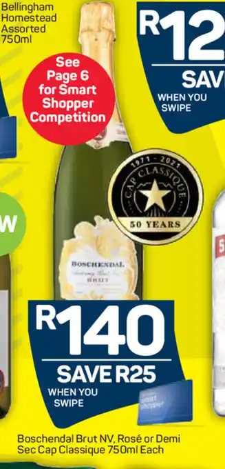 Pick n Pay Liquor Boschendal Brut NV, Rosé or Demi Sec Cap Classique 750ml offer