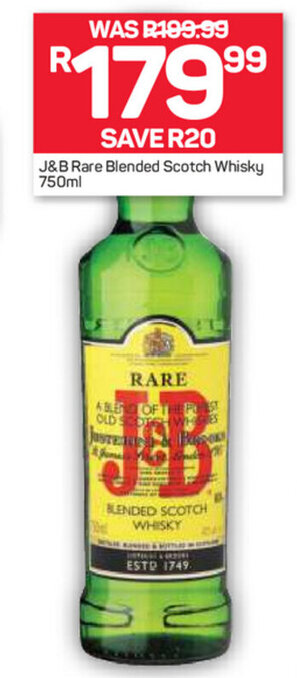 Pick n Pay Liquor J&B Rare Blended Scotch Whisky 750ml offer