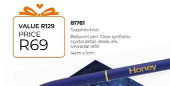 Honey Fashion Accessories Sapphire blue. bellpoint pen. clear synthetic crystal detail. offer