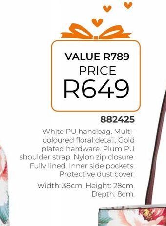 Honey Fashion Accessories White pu handbag. multi coloured floral detail offer
