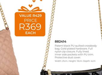 Honey Fashion Accessories Patent black pu quilted crossbody bag offer
