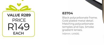 Black polycarbonate frame.