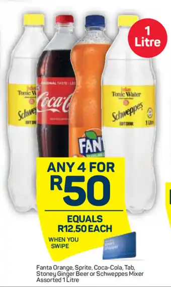 Pick n Pay Liquor Fanta Orange, Sprite, Coca-Cola, Tab, Stoney Ginger Beer or Schweppes Mixer Assorted 1 Litre offer