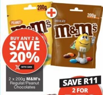 Checkers Liquor Shop 2 x 200g M&M's Regular/Peanut Chocolates offer