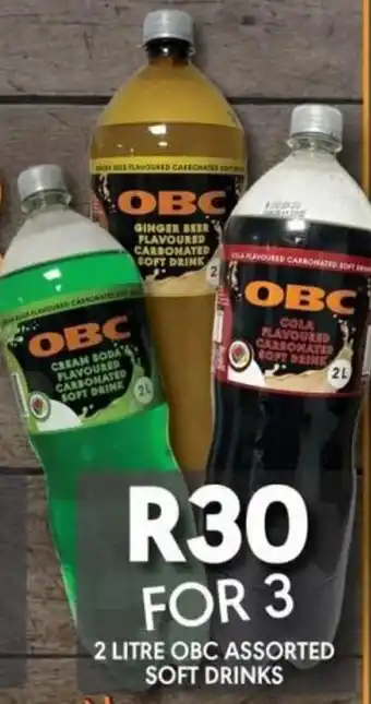 OBC Meat & Chicken 2 LITRE OBC ASSORTED SOFT DRINKS offer