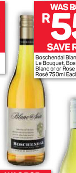 Pick n Pay Liquor Boschendal Blanc de Noir, Le Bouquet, Boschen Blanc or Rose Garden Rosé 750ml offer