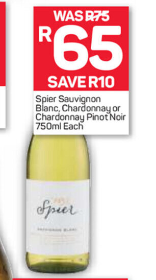 Pick n Pay Liquor Spier Sauvignon Blanc Chardonnay or Chardonnay Pinot Noir 750ml offer