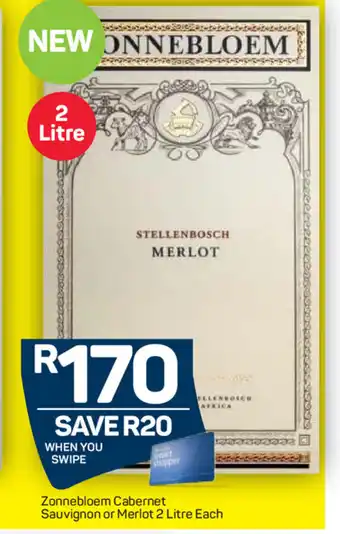 Pick n Pay Liquor Zonnebloem Cabernet Sauvignon or Merlot 2 Litre offer