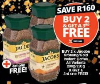 Checkers BUY 2 x Jacobs Krönung/Gold Instant Coffee All Variants 200g/230g & GET a 3rd one FREE! offer