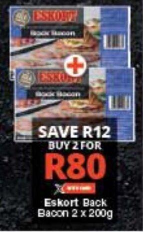 Checkers Eskort Back Bacon 2 x 200g offer