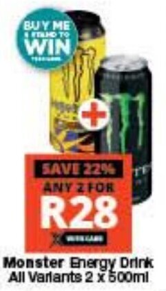 Checkers Monster Energy Drink All Variants 2 x 500ml offer