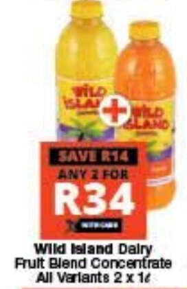 Checkers Wild Island Dairy Fruit Blend Concentrate All Variants 2 x 1L offer
