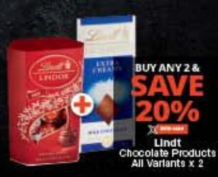 Lindt Chocolate Products All Variants x 2 offer at Checkers