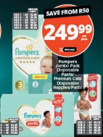 Checkers Pampers Jumbo Pack Disposable Pants/ Premium Care Disposable Nappies/Pants offer