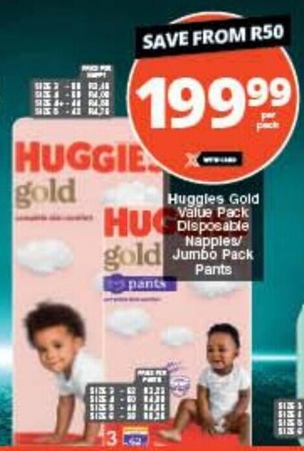 Checkers Huggies Gold Value Pack Disposable Nappies/Jumbo Pack Pants offer