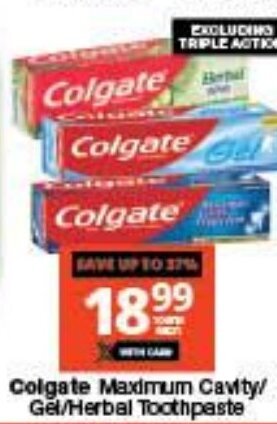 Checkers Colgate Maximum Cavity/ Gel/Herbal Toothpaste offer
