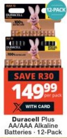 Checkers Duracell Plus AA/AAA Alkaline Batteries 12-Pack offer