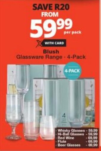 Checkers Blush Glassware Range - 4-Pack offer