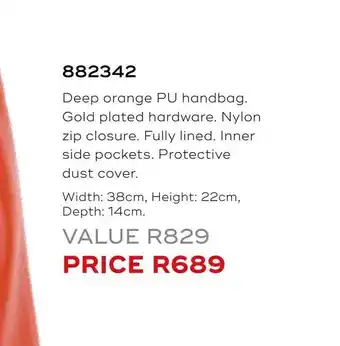Honey Fashion Accessories Deep orange pu handbag offer