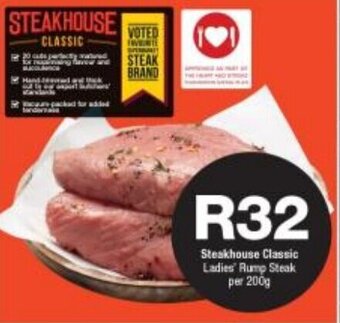 Checkers Steakhouse Classic Ladies Rump Steak per 200g offer