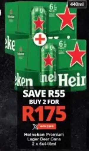 Checkers Heineken Premium Lager Beer Cans 2 x 6x440ml offer