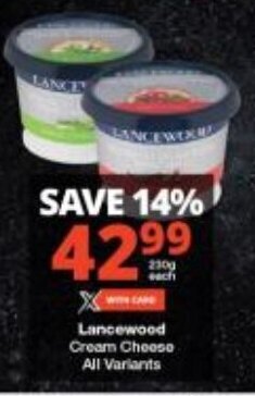 Checkers Lancewood Cream Cheese All Variants offer