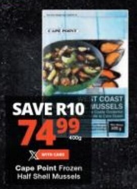 Checkers Cape Point Frozen Half Shell Mussels offer
