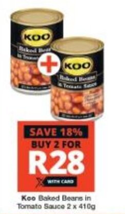 Checkers Koo Baked Beans in Tomato Sauce 2 x 410g offer