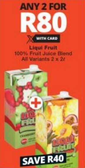 Checkers Liqui Fruit 100% Fruit Juice Blend All Variants 2 x 2L offer