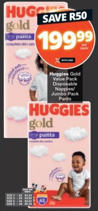 Checkers Huggies Gold Value Pack Disposable Nappies/ Jumbo Pack Pants offer