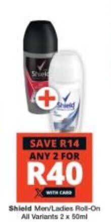 Checkers Shield Men/Ladies Roll-On All Variants 2 x 50ml offer