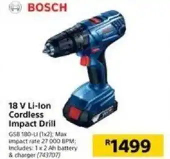 Builders Warehouse Bosch 18 V Li-Ion Cordless Impact Drill offer