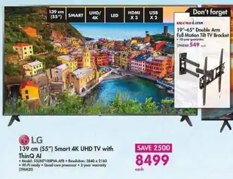 LG 139cm (55") Smart 4K UHD TV with ThinQ Al
