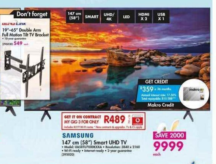 Samsung 147cm (58") Smart UHD TV offer at Makro