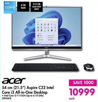 acer 54 cm (21.5") Aspire C22 Intel Core i3 All-in-One Desktop
