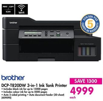 Makro brother DCP-T820DW 3-in-1 Ink Tank Printer offer