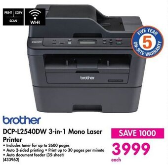 Makro brother DCP-L2540DW 3-in-1 Mono Laser Printer offer