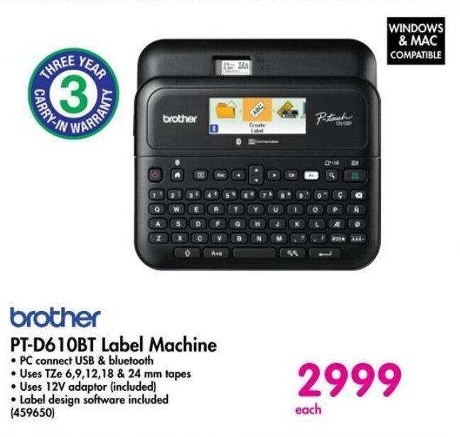 brother PTD610BT Label Machine offer at Makro