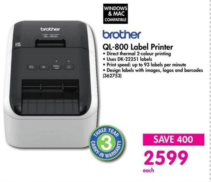brother QL800 Label Printer offer at Makro