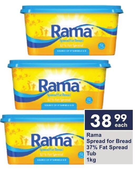 Rama Spread for Bread 37 Fat Spread Tub 1kg offer at President Hyper