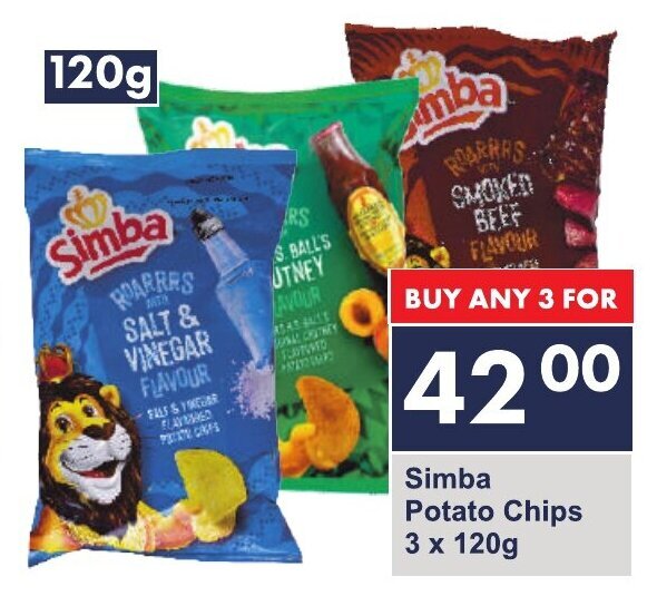 Simba Potato Chips 3 x 120g offer at President Hyper