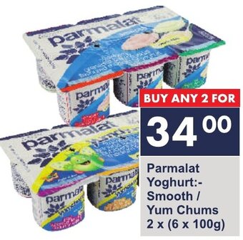 President Hyper Parmalat Yoghurt:-Smooth / Yum Chums 2 x (6 x 100g) offer
